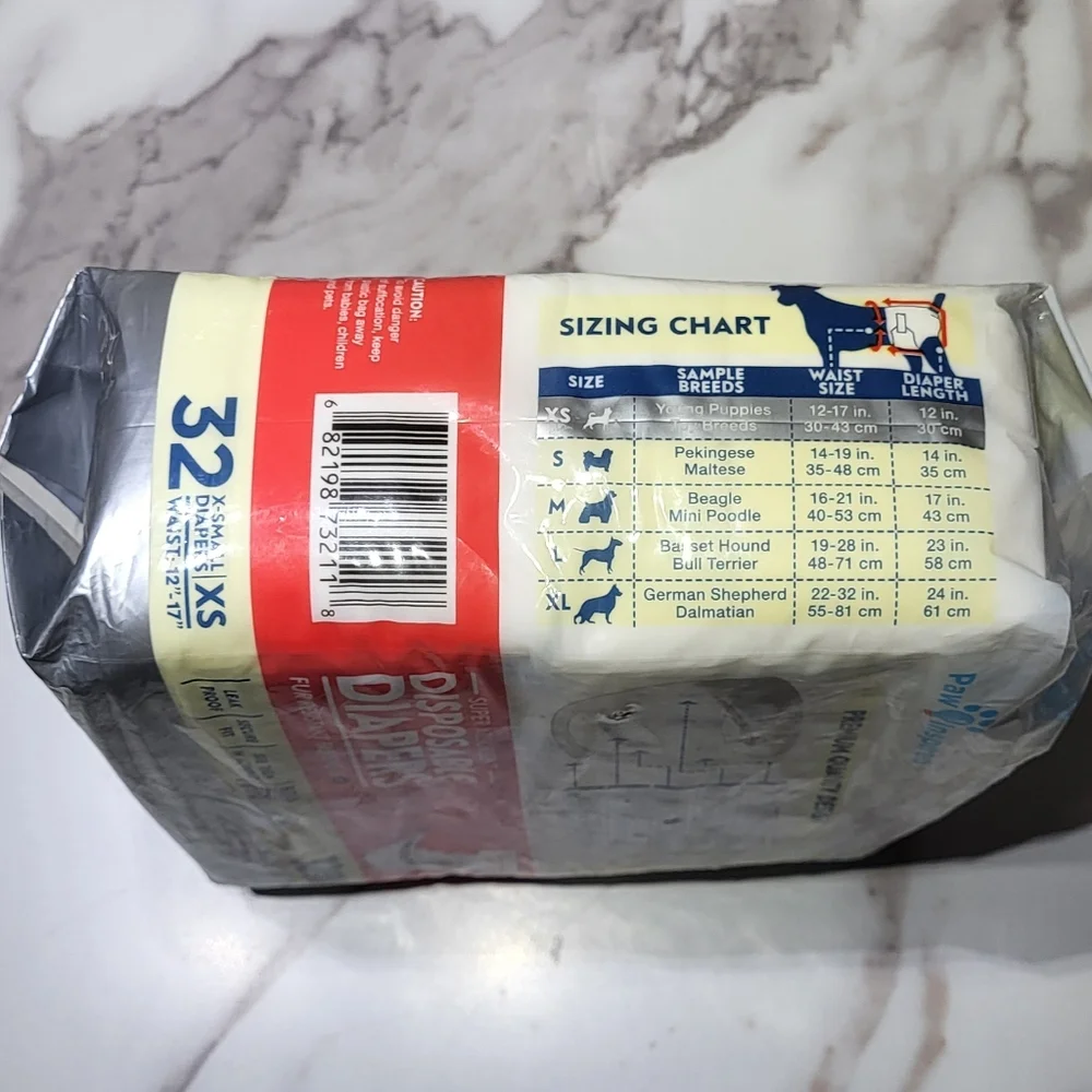 Paw Inspired NIP Super Absorbent 32 Count Female Dog Disposable Diapers Size XS